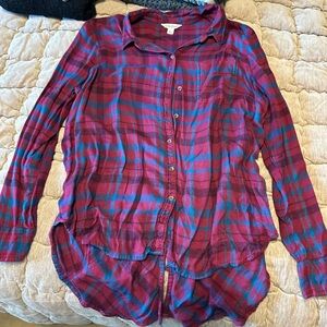 Red and Blue Plaid Button-Up Shirt